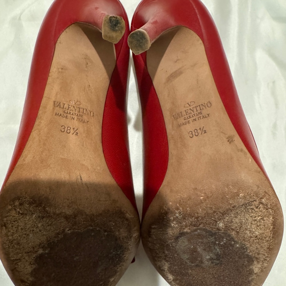 Valentino Red Leather Bow Heels 38.5 - Picture 7 of 12